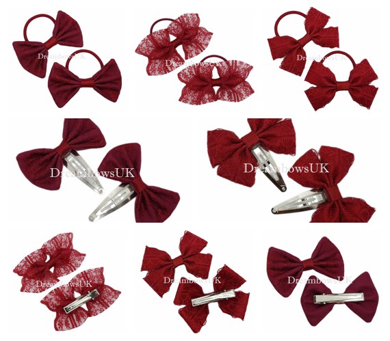 2x moños de pelo de encaje borgoña / vino accesorios para - España