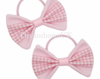 Complete Her Look with Baby Pink Gingham Hair Bows on Thin bobbles!