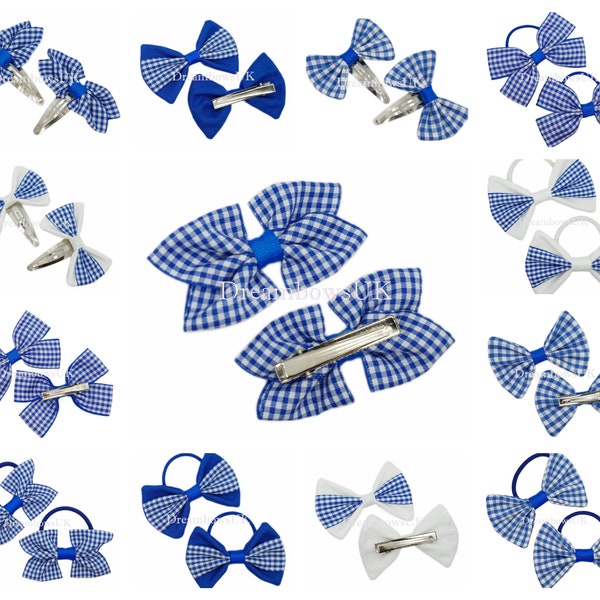Royal Blue Gingham Hair Bows - Perfect for Summer Dresses | Dreambows