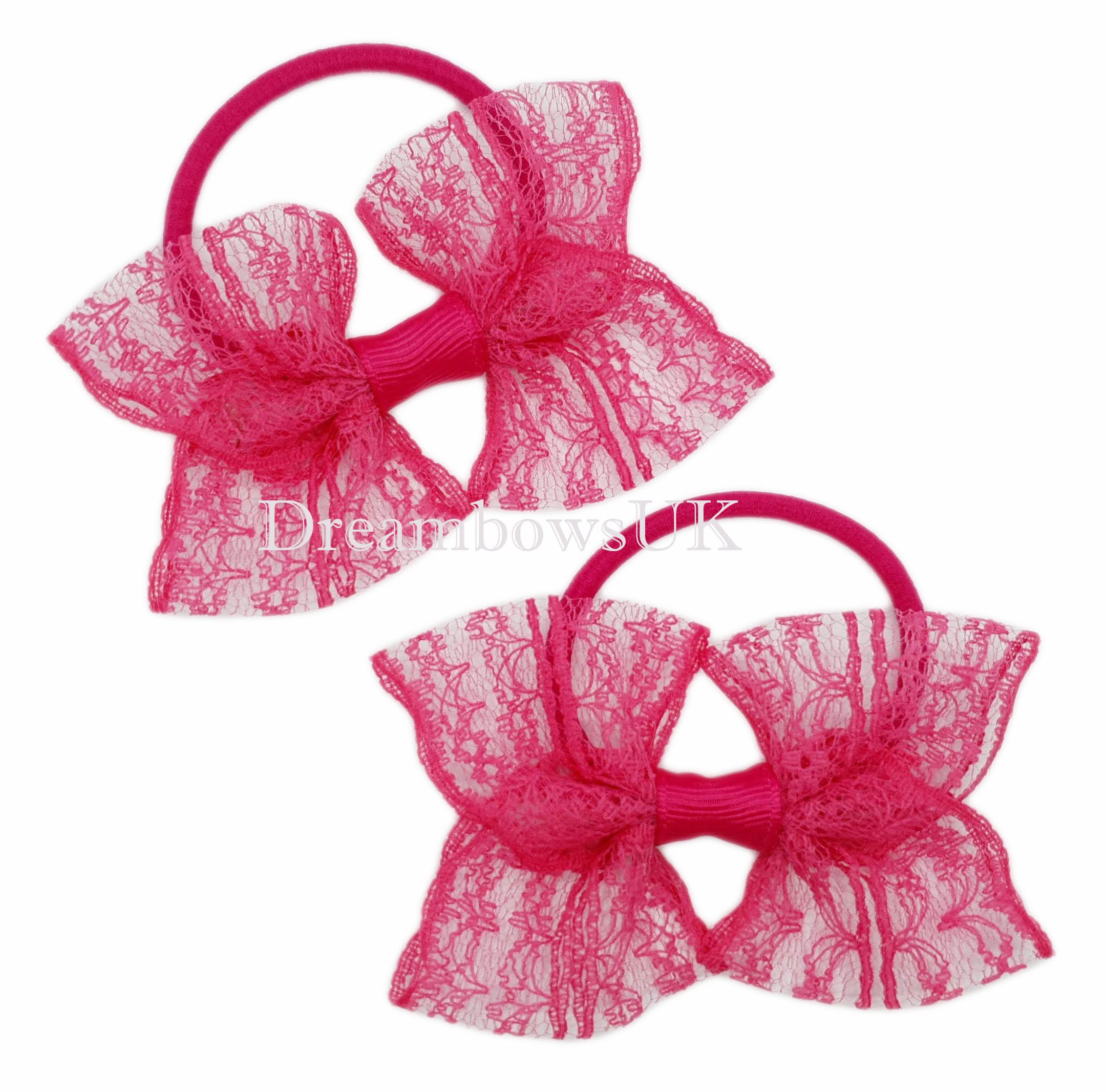 Cerise pink lace hair accessories dark pink lace bows hair Etsy