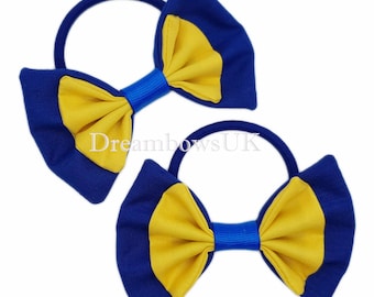 Elevate Her School Style with Royal Blue and Golden Yellow Hair Bows on thick bobbles!