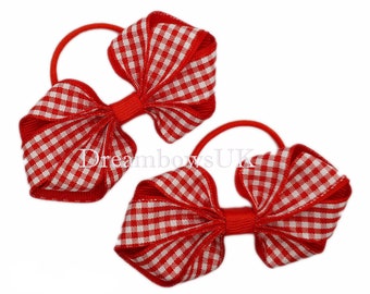 Add Charm to Her Hairstyle with Red Gingham Hair Bows on Thin Bobbles!