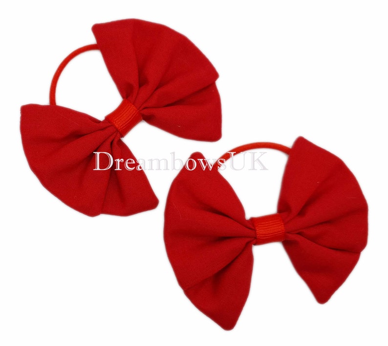 Elevate Her Style with Classic Red Fabric Hair Bows on Thin bobbles image 1