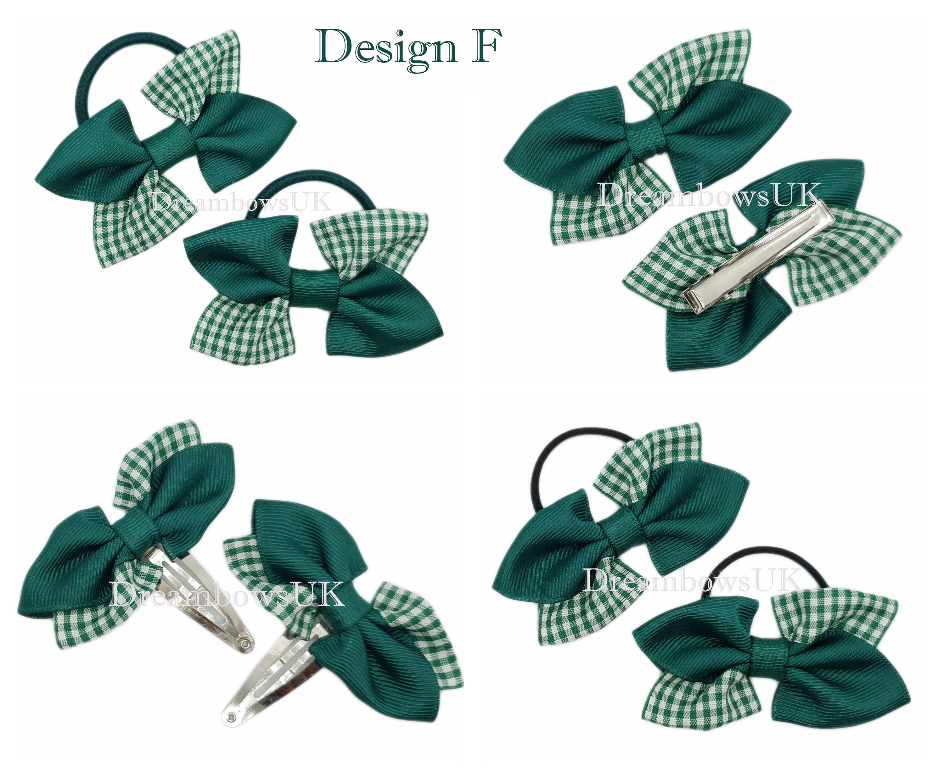 Bottle green gingham hair bows hair accessories checked Etsy