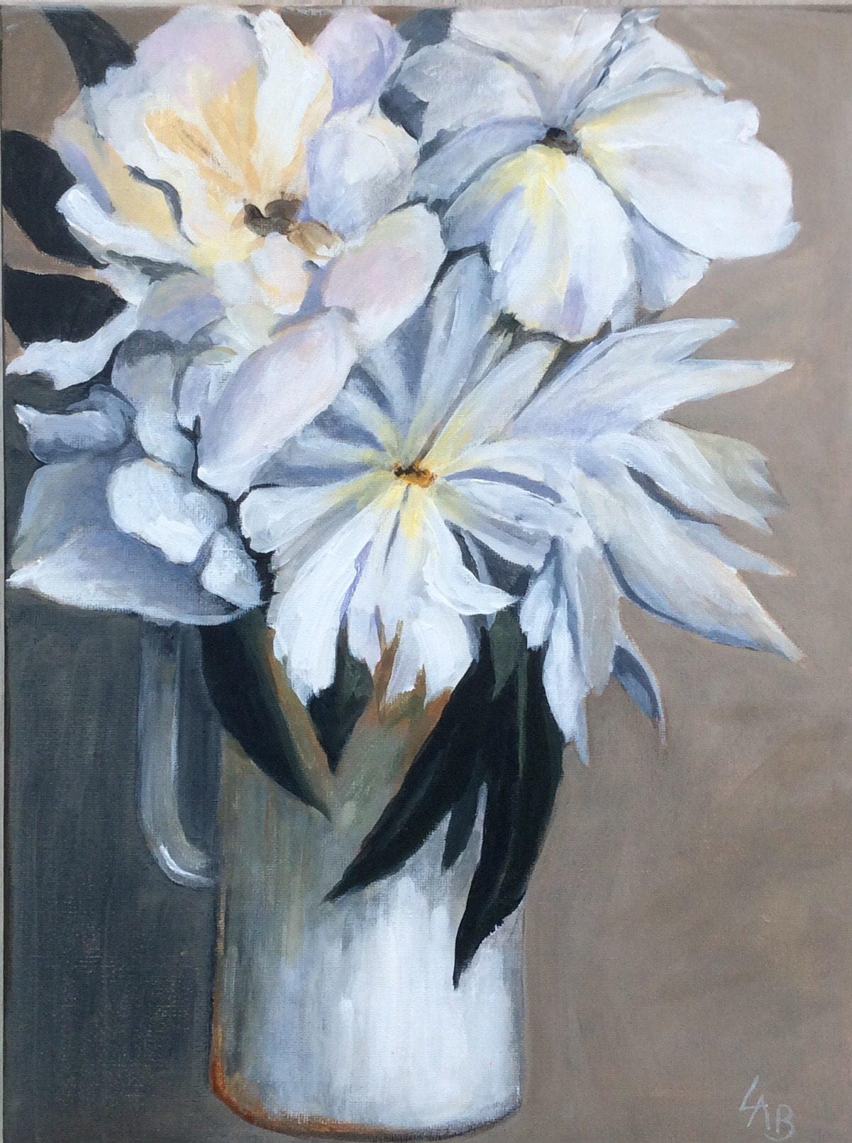 White Flowers Flower Painting Acrylic Painting Framed Etsy