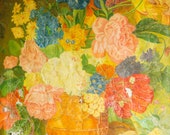 Vintage Antique ORIGINAL Oil Painting BOTANICAL FLOWERS Still Life Victorian Style