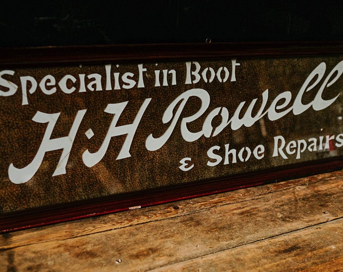 Old Vintage Antique Framed Glass Retail ADVERTISING Shoe Boot Repair SHOP SIGN