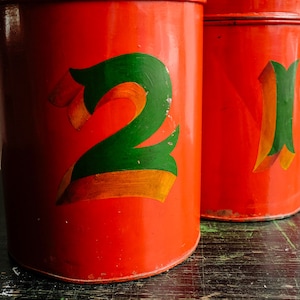Pair of Decorative Vintage METAL STORAGE Metal Tins Canisters