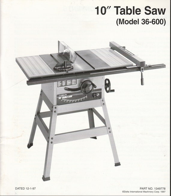 User Manual for Delta Model 36600 Table Saw English and Etsy