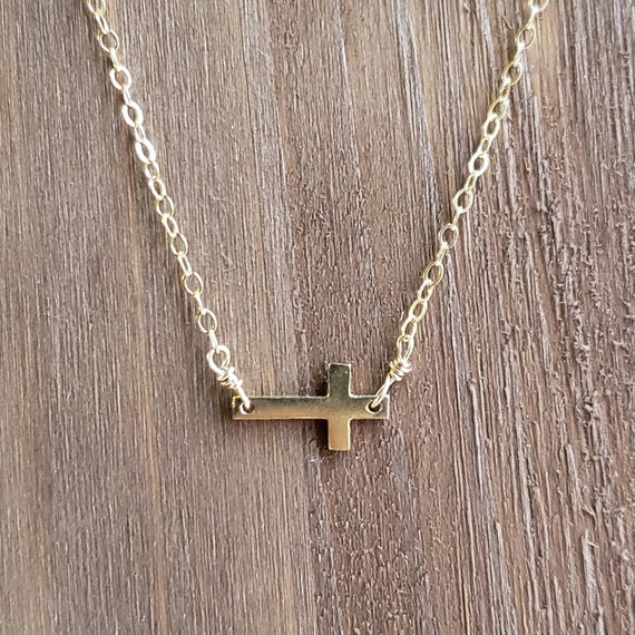 Handmade Delicate 18kt gold cross over sterling silver on a 14kt gold filled 16 inch chain
