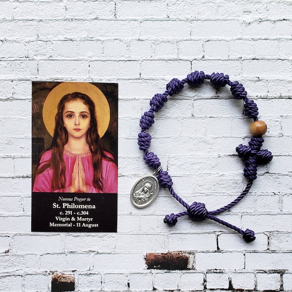 Saint Philomena Twine Knotted Rosary Bracelet - with medal & prayer card