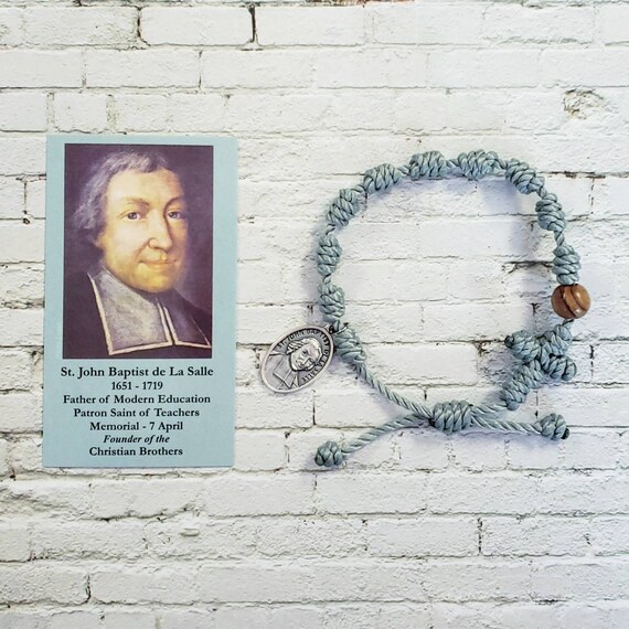 Saint John Baptist de La Salle Twine Knotted Rosary Bracelet - with medal & prayer card