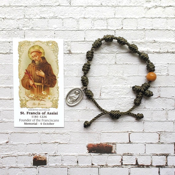 Saint Francis of Assisi Twine Knotted Rosary Bracelet - with medal & prayer card