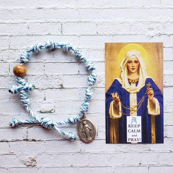 Hail Mary Twine Knotted Rosary Bracelet - with medal & prayer card
