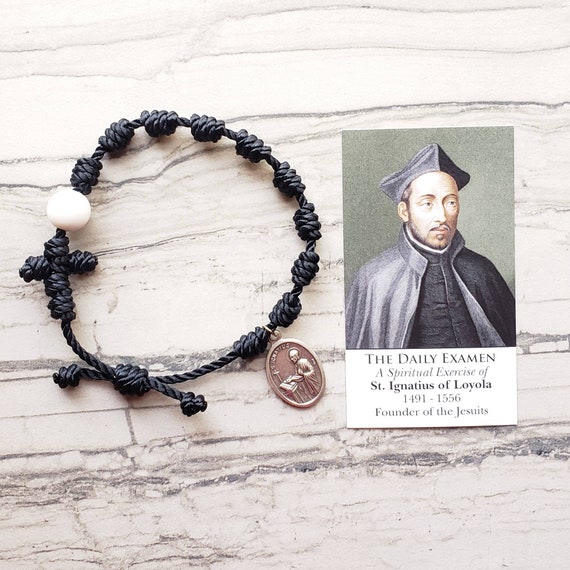 Saint Ignatius of Loyola Twine Knotted Rosary Bracelet - with medal & prayer card