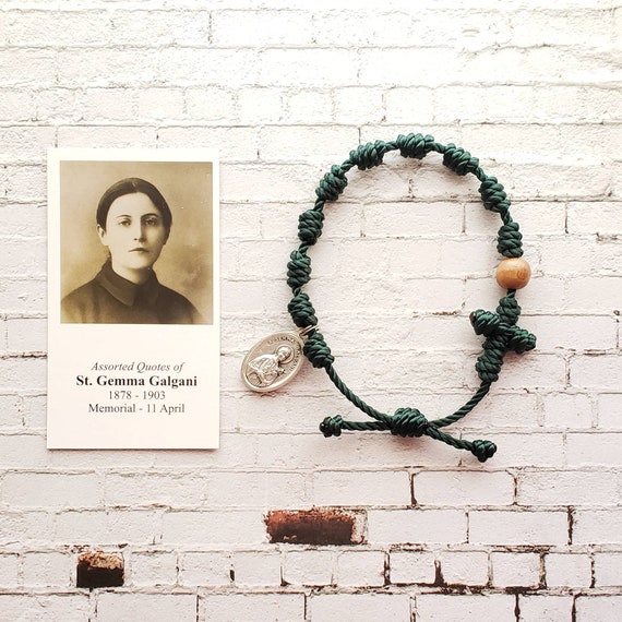 Saint Gemma Galgani Twine Knotted Rosary Bracelet - with medal & prayer card