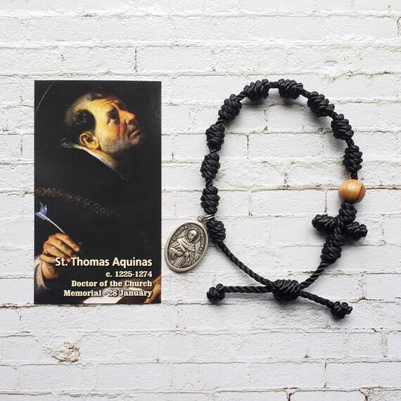 Saint Thomas Aquinas Twine Knotted Rosary Bracelet - with medal & prayer card