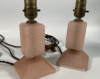 1930’s Art Deco Pink Glass Lamps