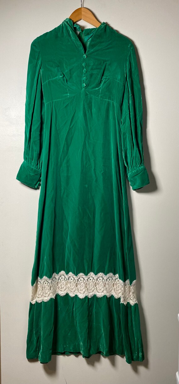 1970s Two Piece Green Velvet Dress Set