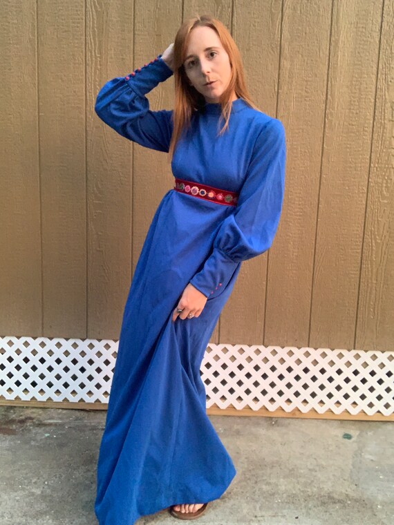 1970’s Blue Floral Empire Waist Maxi Dress
