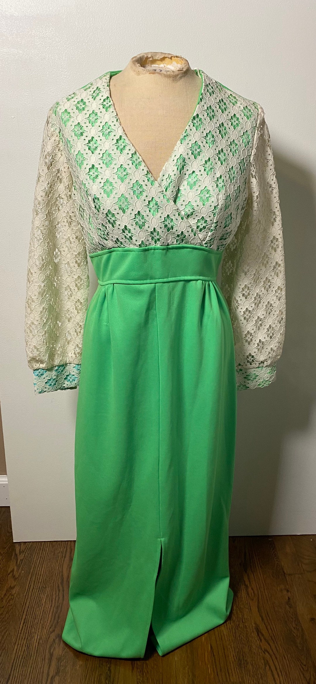Vintage Dress Green Lace Maxi Dress 90’s Large