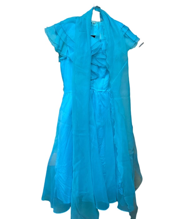 1960’s Blue Ruffle Party Dress - image 2