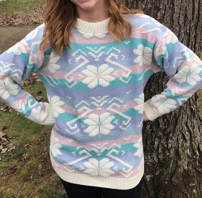1980/'s Pastel SnowflakeFlower Sweater