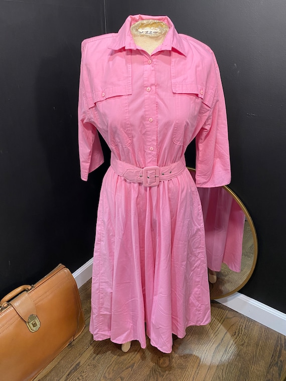 1980’s Pink Belted Dress - image 1