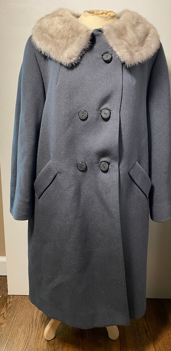 1950’s Gray Fur Trim Collar Coat - image 1