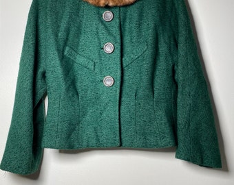 1940’s Saks 34th Green Fur Trim Coat