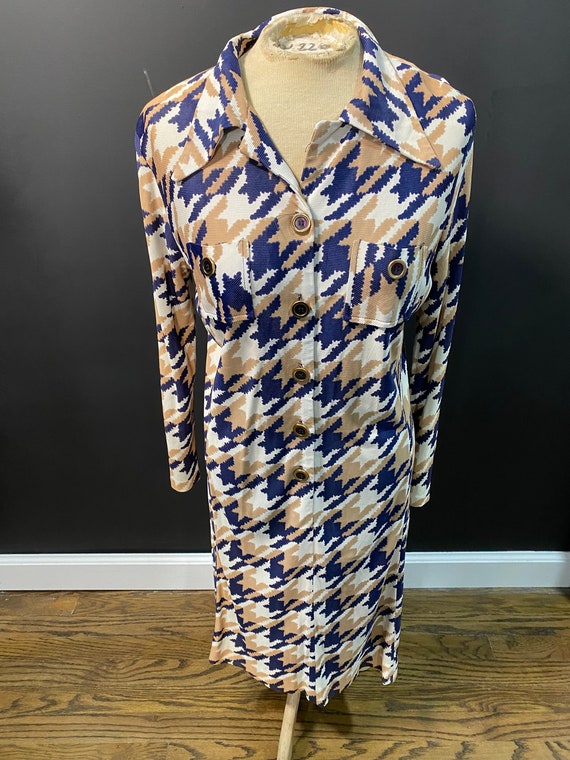 1970’s Houndstooth Dagger Collar Dress Gem