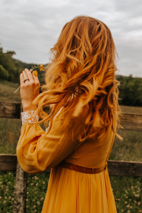 1960’s Mustard Yellow & Lace Maxi Dress - image 5