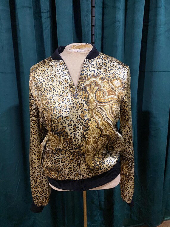 1990’s Silky Leopard Bomber Jacket - image 6