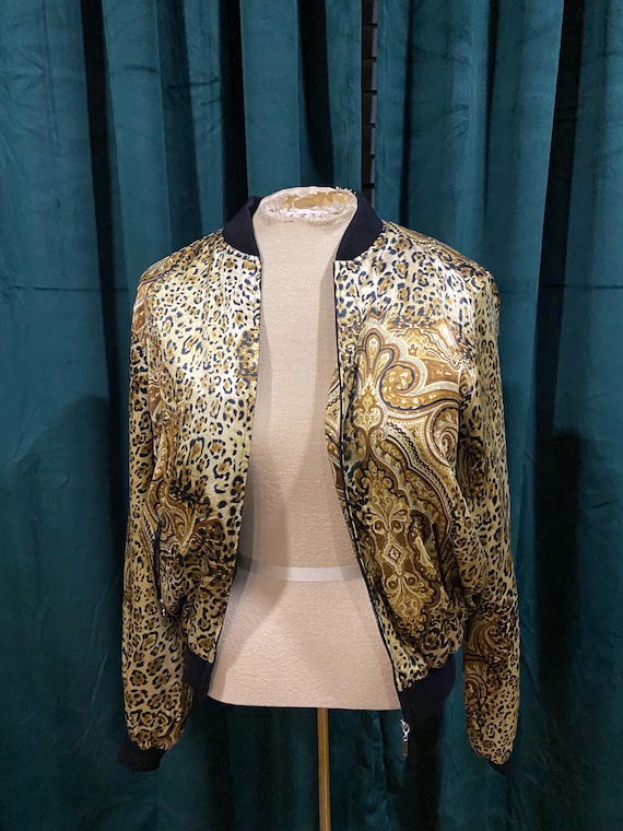 1990’s Silky Leopard Bomber Jacket - image 1