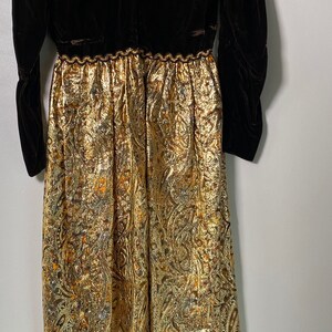 1970s Brown Velvet & Gold Lamé Maxi Dress zdjęcie 7