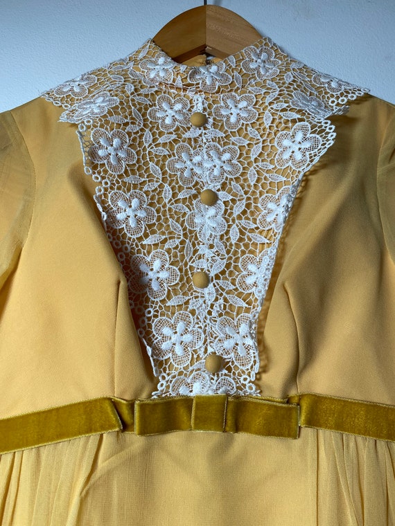 1960’s Mustard Yellow & Lace Maxi Dress - image 3