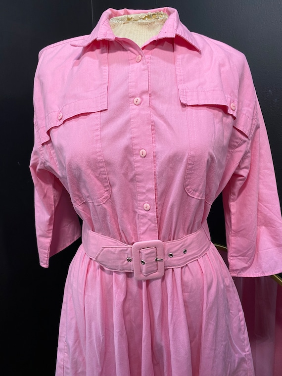 1980’s Pink Belted Dress - image 2