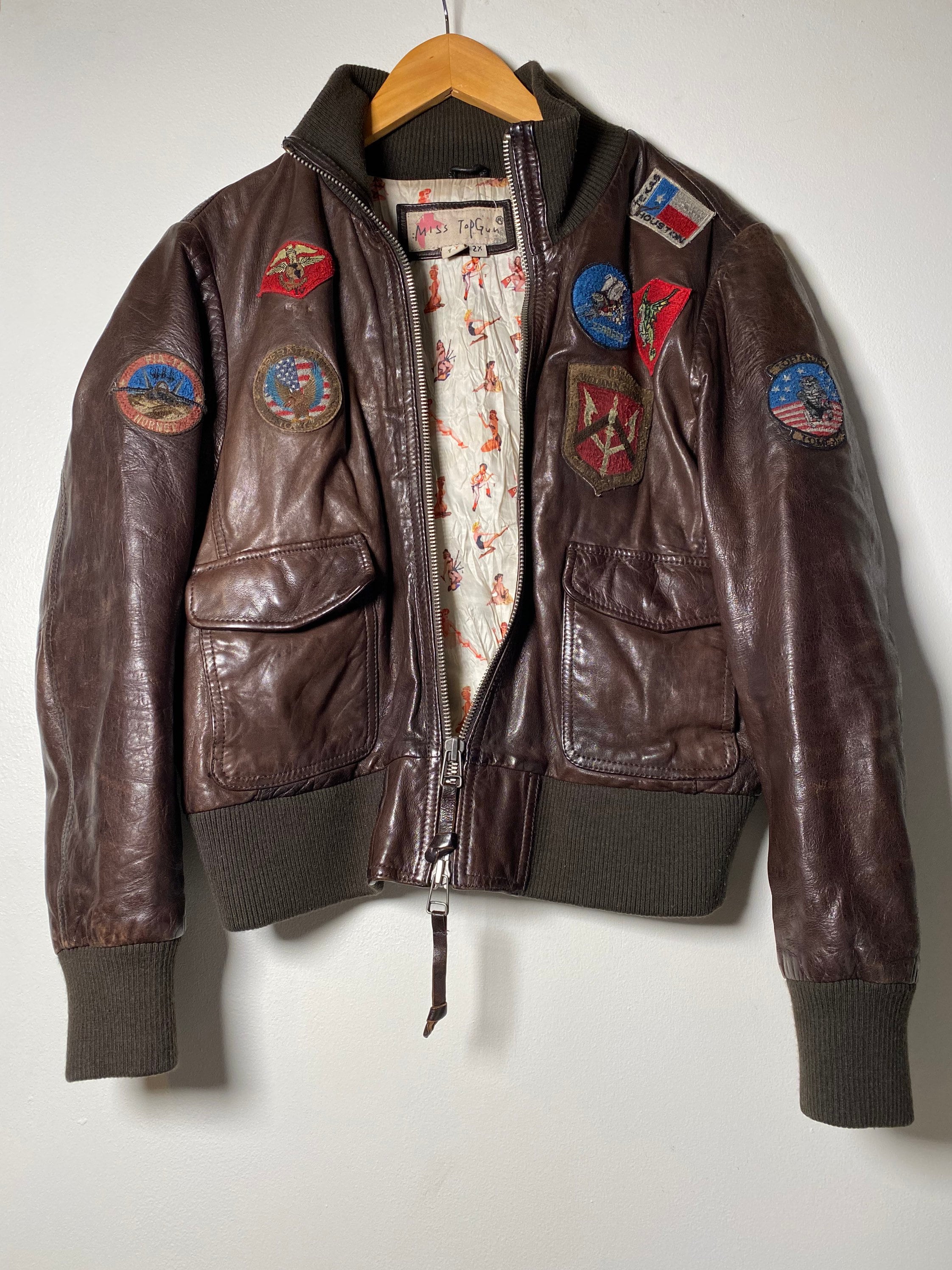 1990's Miss Top Gun Leather Bomber Jacket - Etsy 1990's Miss Top Gun Leather Bomber Jacket - Etsy