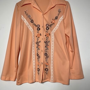 1970s Peach Floral & Lace Blouse image 1