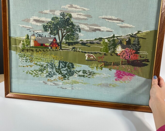 1970s Farmhouse Crewel Art Piece Etsy