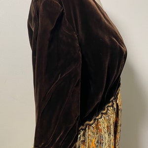 1970s Brown Velvet & Gold Lamé Maxi Dress zdjęcie 5