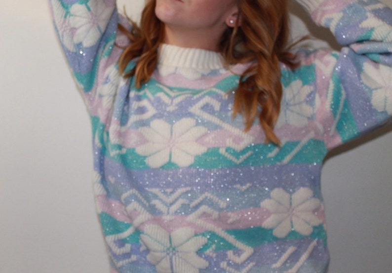 1980/'s Pastel SnowflakeFlower Sweater