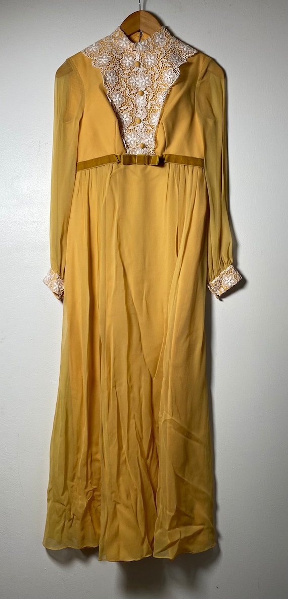 1960’s Mustard Yellow & Lace Maxi Dress - image 1