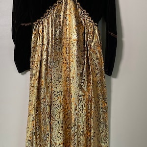 1970s Brown Velvet & Gold Lamé Maxi Dress image 1