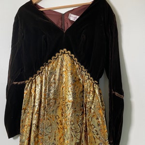 1970s Brown Velvet & Gold Lamé Maxi Dress zdjęcie 6