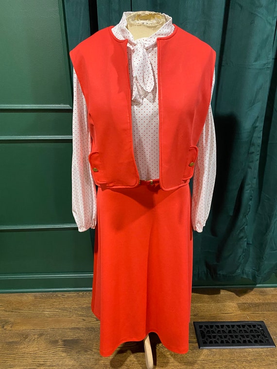 1970’s Red & White Dress and Vest Set