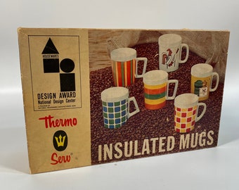 1960’s Set of 6 Gold Thermos Mugs—Still In Original Box!