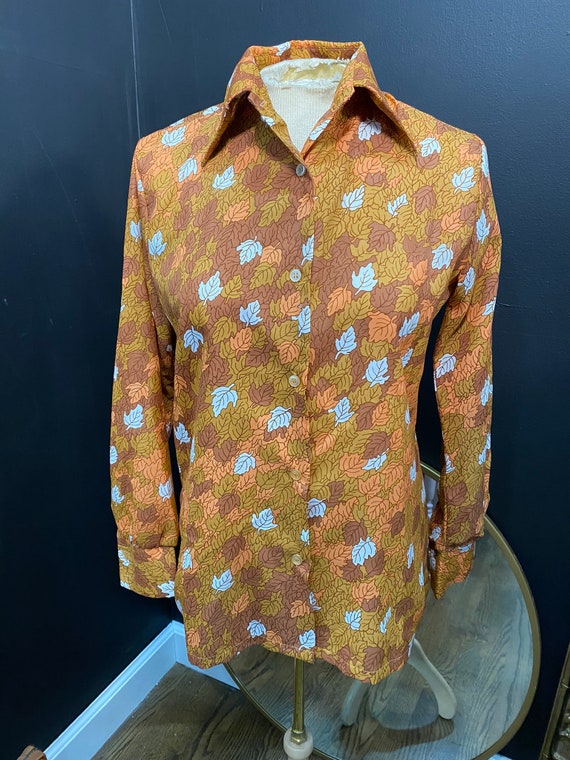 1970’s Dagger Collar Leaves Shirt Gem