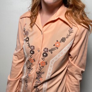 1970s Peach Floral & Lace Blouse image 9