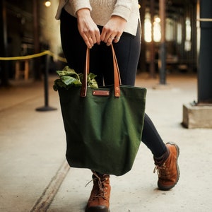 Personalized Canvas Market Tote | Monogrammed Canvas Tote Bag | Cotton Canvas & Full Grain Leather | Reusable Canvas Shopper | Made in USA